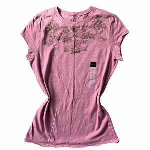 NWT Vintage Y2K Calvin Klein Grunge McBling Pink Cap Sleeve tee